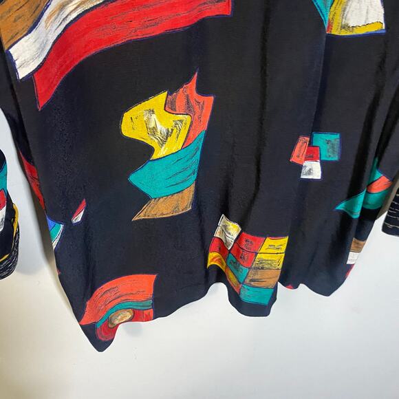 Vintage In Group Ltd 80s 90s Colorful Abstract Wearable Art Blouse Sz 14 / L - Picture 11 of 12